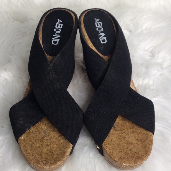 Used Abound Black Criss Cross Fabric Studded Wedges, 9.5M - Picture 2 of 15